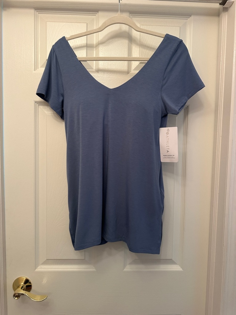 Athleta Essence Support Light Blue V-Neck Short Sleeve Tee - Relaxed Fit - Picture 2 of 11